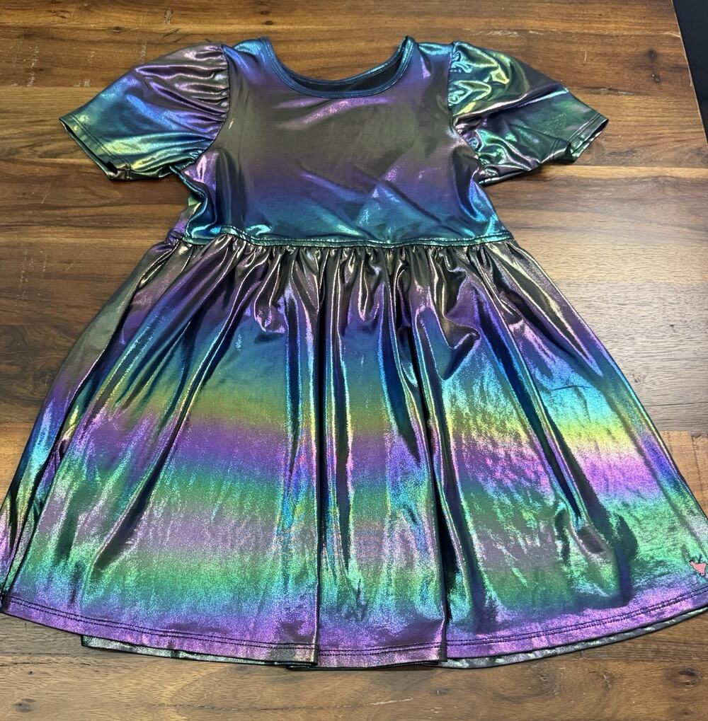 Pink Chicken Girls 8Y Iridescent Multicolor Fit & Flare Puff Sleeve Dress